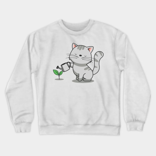 Cute Cat Watering Plants Crewneck Sweatshirt by Luna Illustration